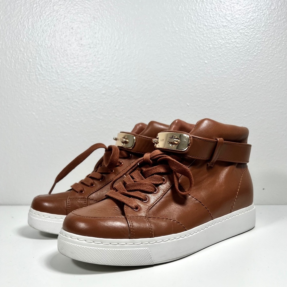 Coach Chunky Brown Leather Platform Sneakers with Gold Hardware (Size 6.5)